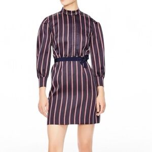 NWT Sandro Respect Navy/White/Red Striped Puff-Sleeve Women’s Mini Dress 40/8
